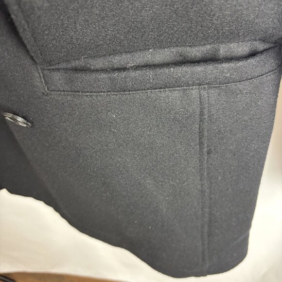 Lg Black Wool Blend Lined Double Breasted Long Sleeve Collar Button Pocket Coat - Picture 2 of 11